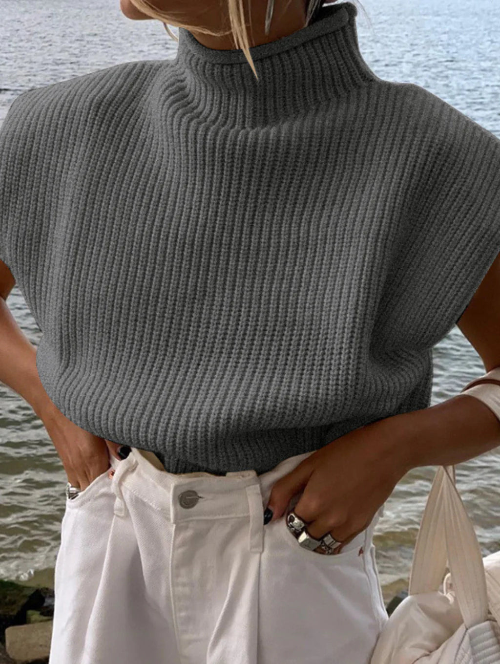 Blusa Casual de Tricô Gola Alta
