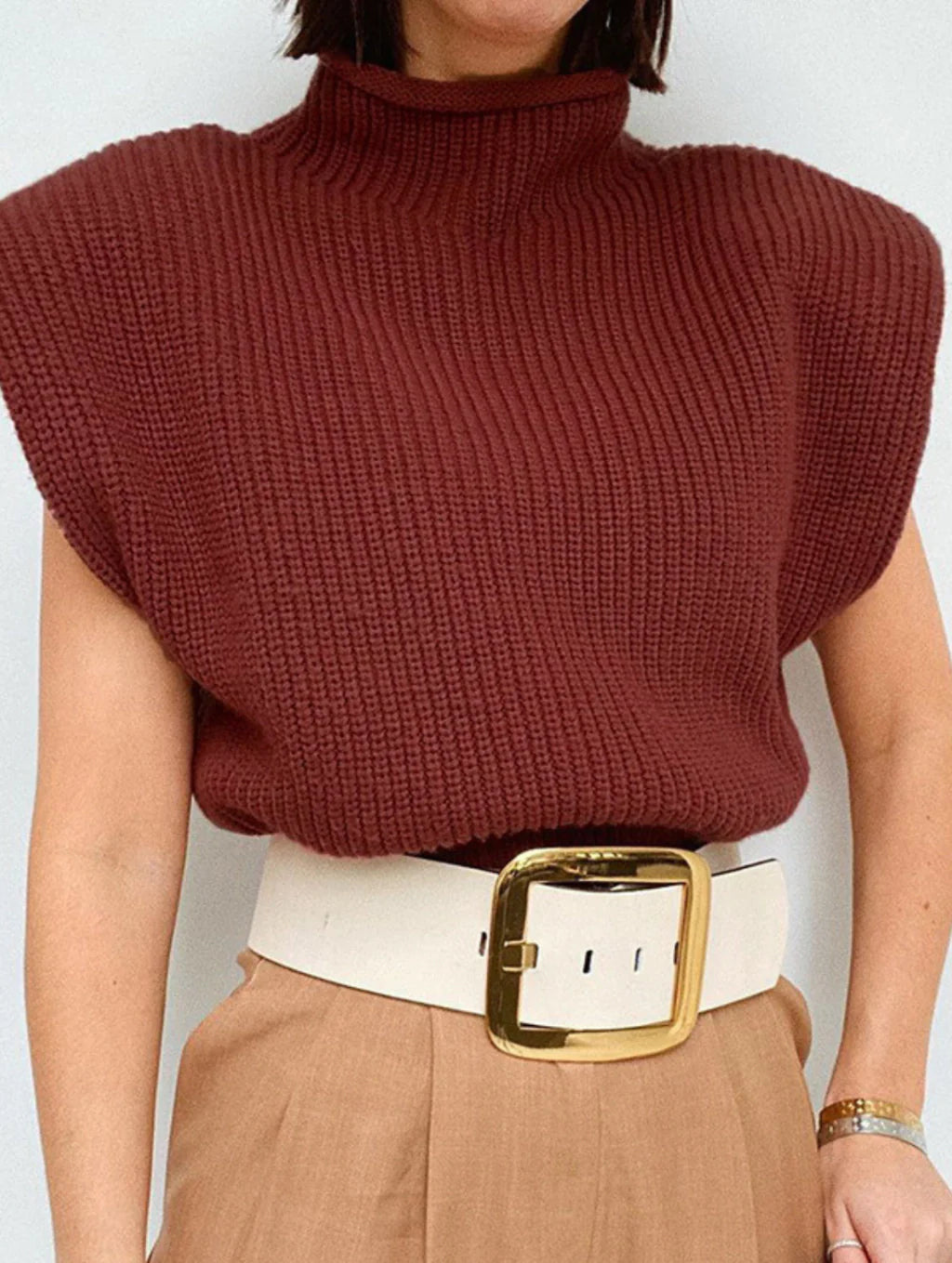 Blusa Casual de Tricô Gola Alta