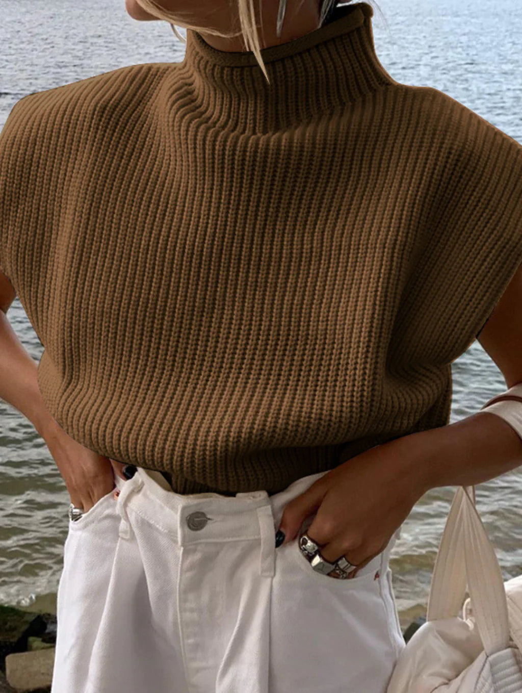 Blusa Casual de Tricô Gola Alta