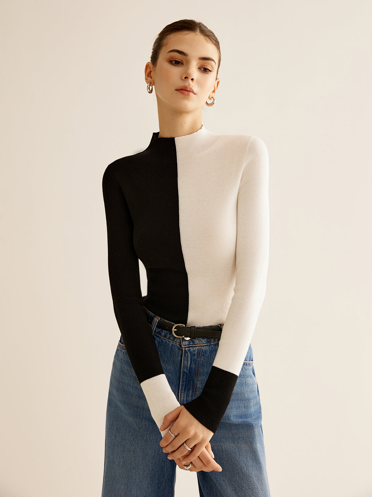 Blusa de Malha Bicolor Misturado com Lã