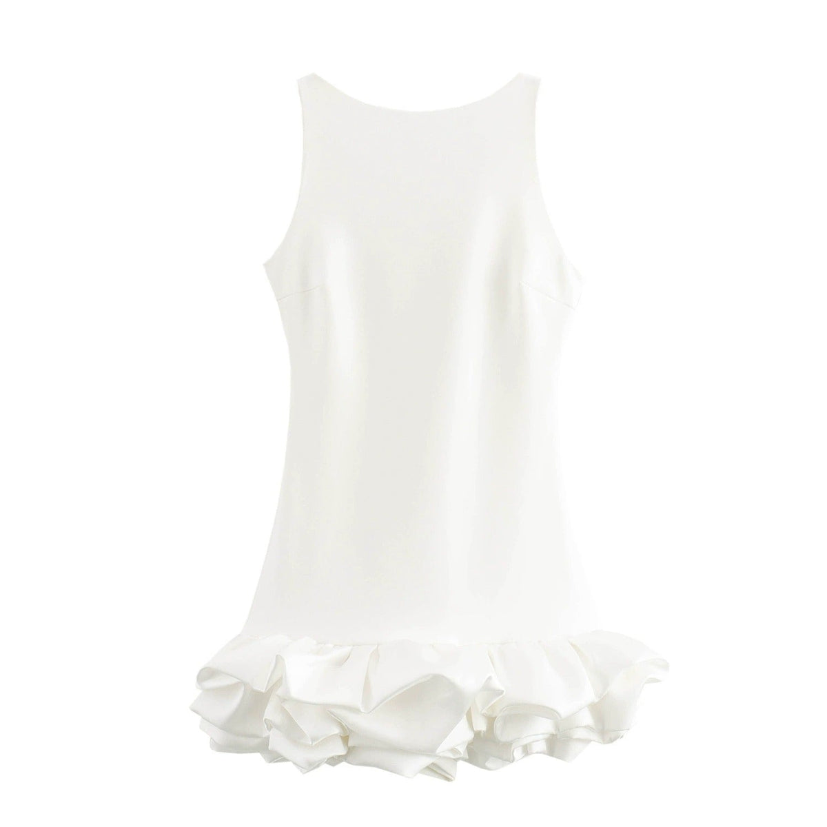 Vestido sem Mangas com Babados em Cetim - Jersey